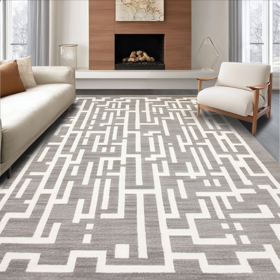 ODIKA 4'x6' Machine Washable Non-Slip Area Rug, Stylish Profile Contemporary Cutout High Traffic Rug, Gray, 136741