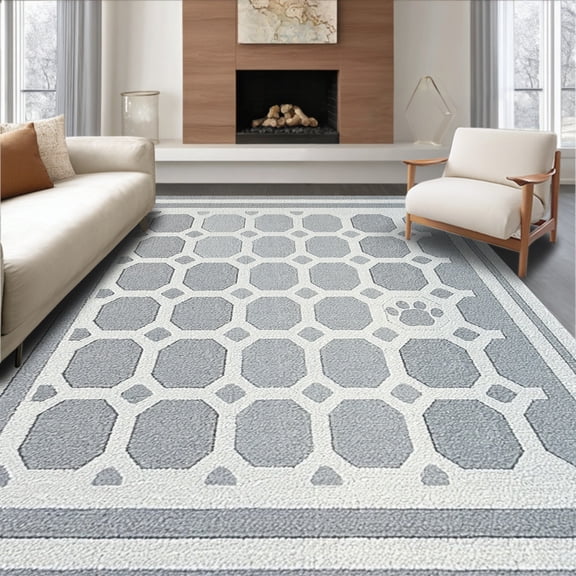 ODIKA 4'x6' Machine Washable Non-Slip Area Rug, Luxe Kitty Comfort Scatter Control with Paw Proof Design High Traffic Rug, Gray, 104321