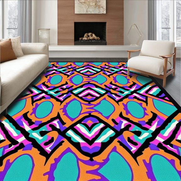 ODIKA 4' x 6' Machine Washable Non-Slip Area Rug, Geometric Oval High Traffic Rug, Orange, 337936