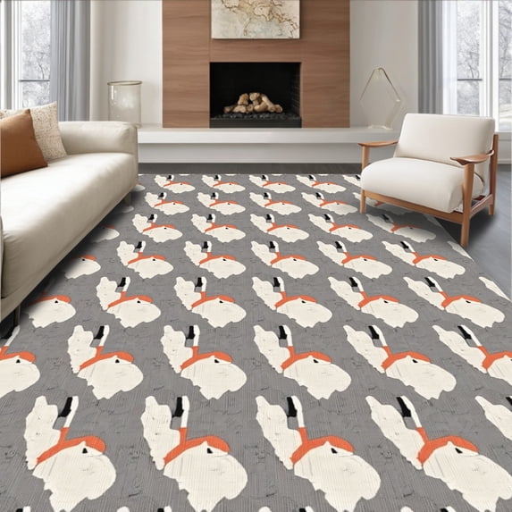 ODIKA 4' x 6' Machine Washable Non-Slip Area Rug, Geometric Palmette High Traffic Rug, Gray, 494523