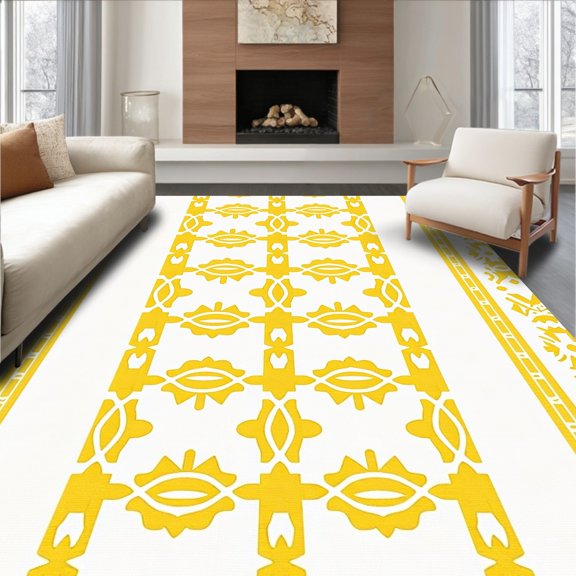 ODIKA 4' x 6' Machine Washable Non-Slip Area Rug, Geometric Quatrefoil High Traffic Rug, White, 345374