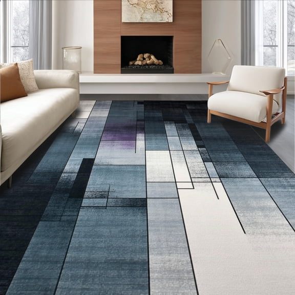 ODIKA 4'x6' Machine Washable Non-Slip Area Rug, Midcentury Checker Bug City Inspired Dissolving Shape Design High Traffic Rug, Gray, 194609