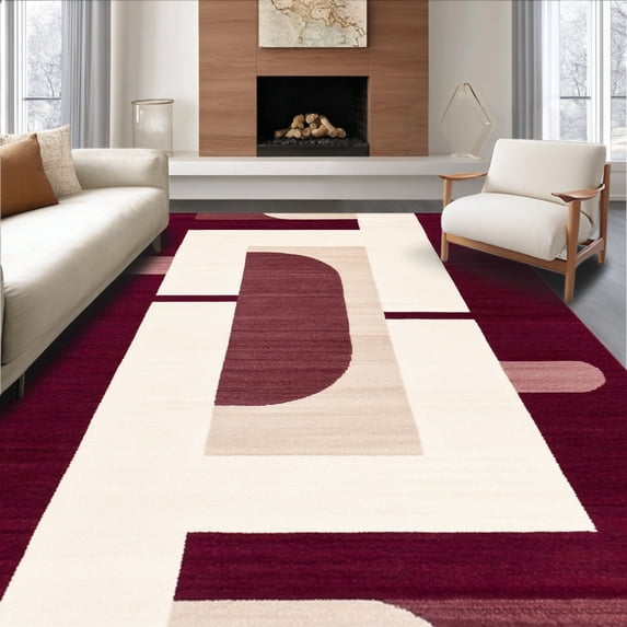 ODIKA 4'x6' Machine Washable Non-Slip Area Rug, Abstract Dhikr High Traffic Rug, Maroon, 146600