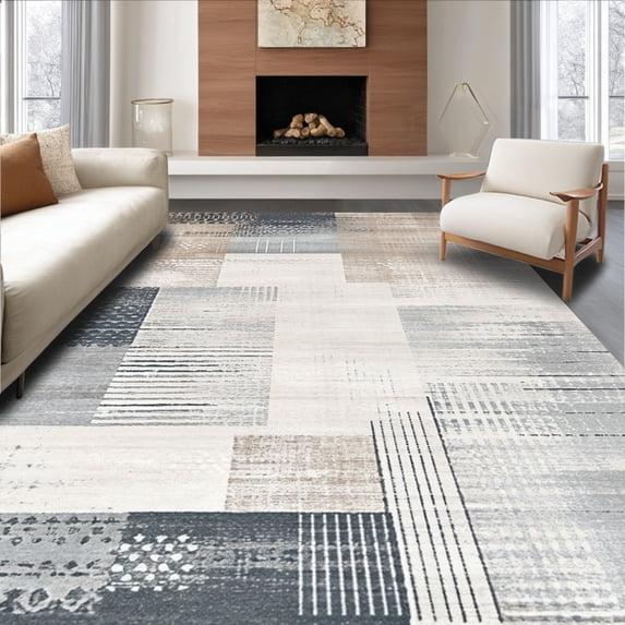 ODIKA 4'x6' Machine Washable Non-Slip Area Rug, Abstract Patterned Floor High Traffic Rug, Gray, 127375