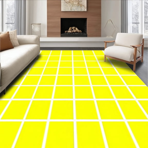 ODIKA 4'x6' Machine Washable Non-Slip Area Rug, Buttercup Lattice Pet Friendly Backyard Non Shedding High Traffic Rug, Yellow, 66350