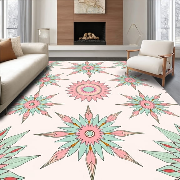 ODIKA 4' x 6' Machine Washable Non-Slip Area Rug, Geometric Star High Traffic Rug, Pink, 424691