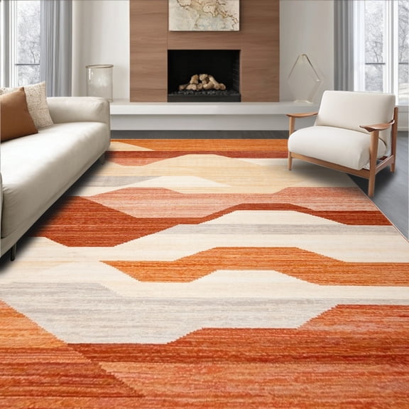 ODIKA 4'x6' Machine Washable Non-Slip Area Rug, Southwestern Geometric Cascade High Traffic Rug, Beige, 246342
