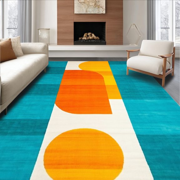 ODIKA 4'x6' Machine Washable Non-Slip Area Rug, Modern Artistic Geometric Blue High Traffic Rug, Blue, 132214