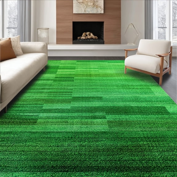 ODIKA 4' x 6' Machine Washable Non-Slip Area Rug, Geometric Stripe High Traffic Rug, Green, 252551