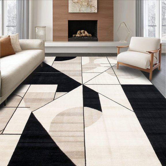 ODIKA 4' x 6' Machine Washable Non-Slip Area Rug, Geometric Triangle High Traffic Rug, Black, 212747