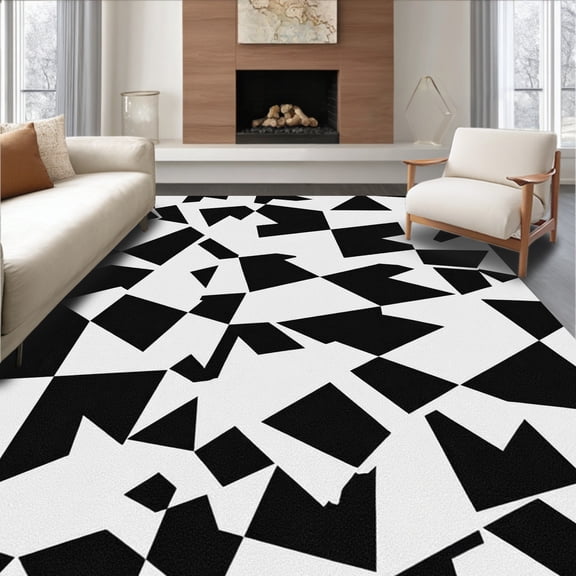 ODIKA 4' x 6' Machine Washable Non-Slip Area Rug, Geometric Triangle High Traffic Rug, Black, 305725