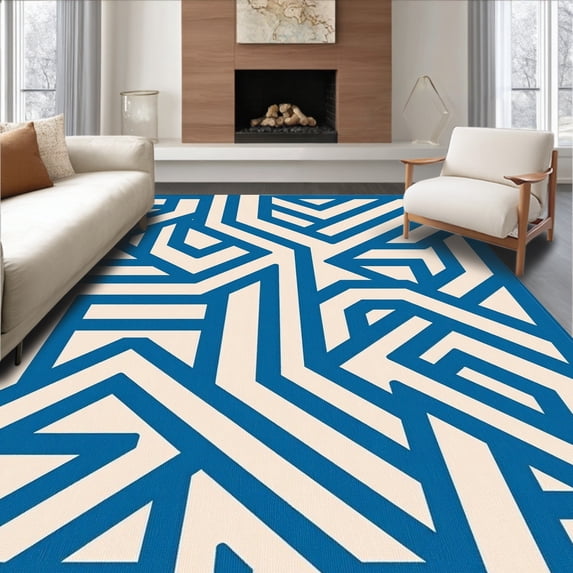 ODIKA 4' x 6' Machine Washable Non-Slip Area Rug, Geometric Triangle High Traffic Rug, Blue, 437450