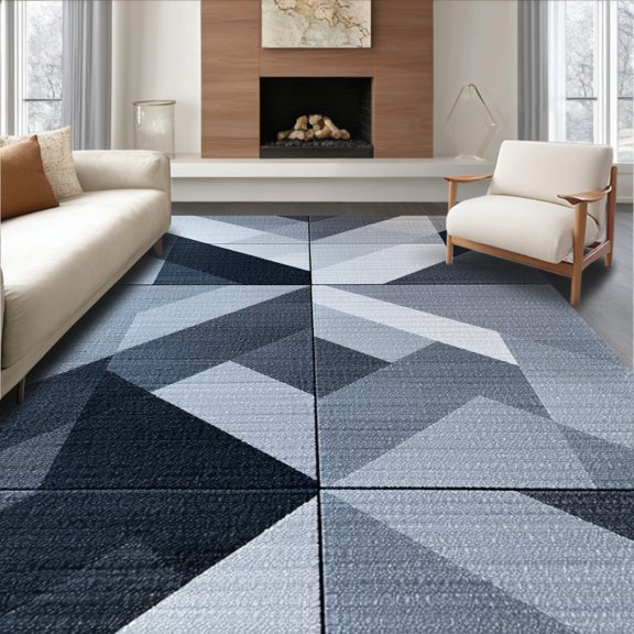 ODIKA 4' x 6' Machine Washable Non-Slip Area Rug, Geometric Triangle High Traffic Rug, Gray, 103685