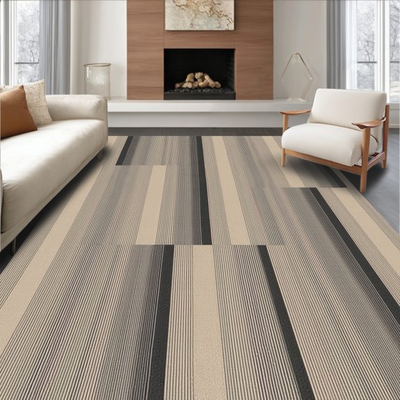 ODIKA 4' x 6' Machine Washable Non-Slip Area Rug, Geometric Vertical-Stripe High Traffic Rug, Beige, 492814
