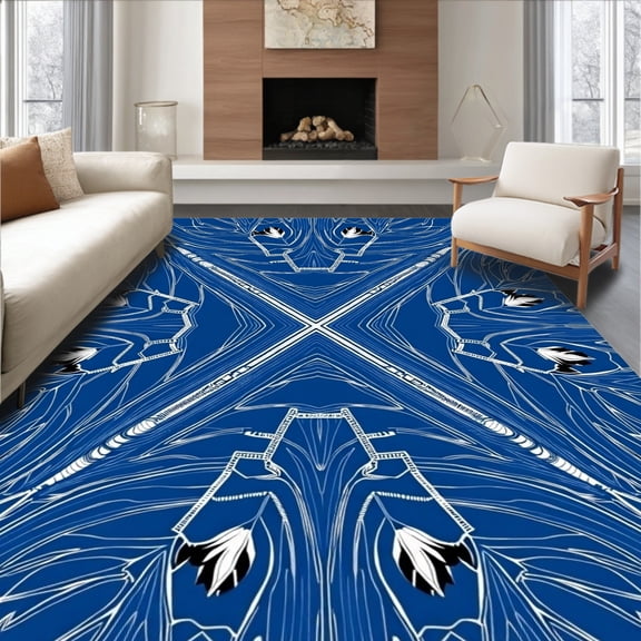 ODIKA 4'x6' Machine Washable Non-Slip Area Rug, Crystalline Fractal Network Contemporary Floor Covering High Traffic Rug, Blue, 489596