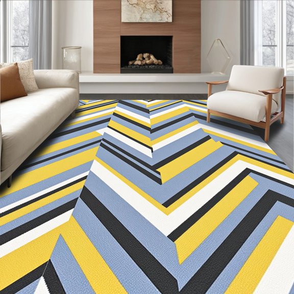 ODIKA 4' x 6' Machine Washable Non-Slip Area Rug, Geometric Zigzag High Traffic Rug, Yellow, 362339