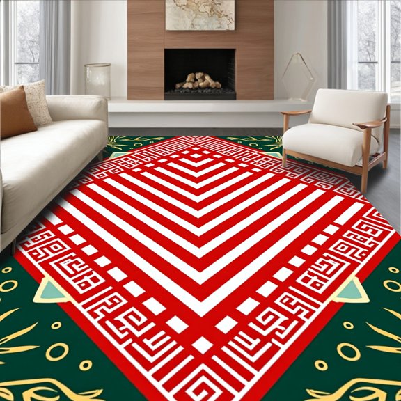 ODIKA 4' x 6' Machine Washable Non-Slip Area Rug, Geometric chevron High Traffic Rug, Red, 613564