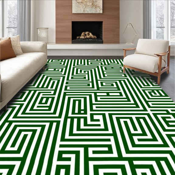 ODIKA 4' x 6' Machine Washable Non-Slip Area Rug, Geometric meander High Traffic Rug, Green, 560302