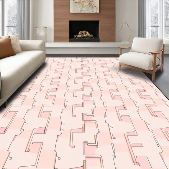 ODIKA 4' x 6' Machine Washable Non-Slip Area Rug, Geometric rectangle High Traffic Rug, Pink, 342185