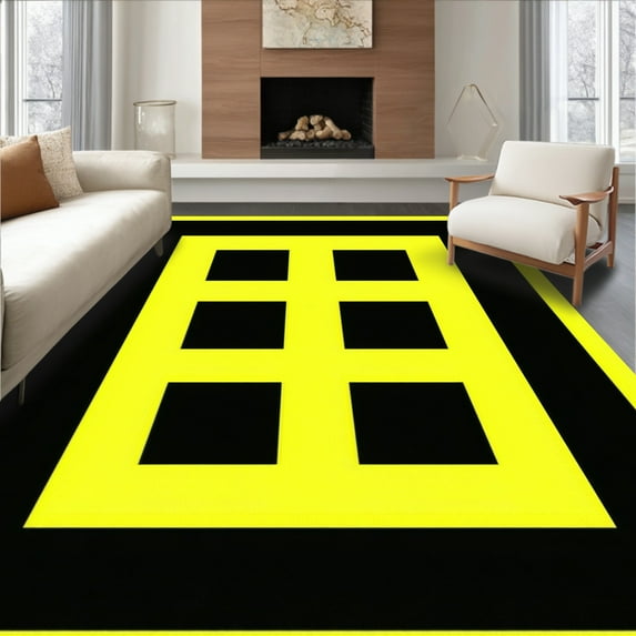 ODIKA 4'x6' Machine Washable Non-Slip Area Rug, Quote Adds Whimsical Touch to Any Room High Traffic Rug, Yellow, 86758