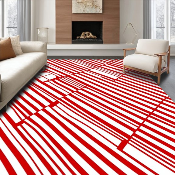 ODIKA 4' x 6' Machine Washable Non-Slip Area Rug, Geometric stripe High Traffic Rug, Red, 709543