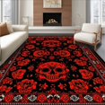 thumbnail image 1 of ODIKA 4'x6' Machine Washable Non-Slip Area Rug, Intricate Skull and Petal Arrangement High Traffic Rug, Black, 19262, 1 of 7