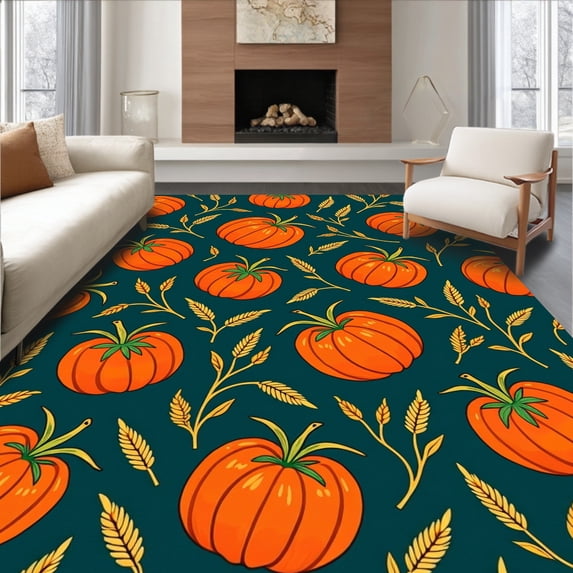 ODIKA 4' x 6' Machine Washable Non-Slip Area Rug, Harvest pumpkin High Traffic Rug, Orange, 631929