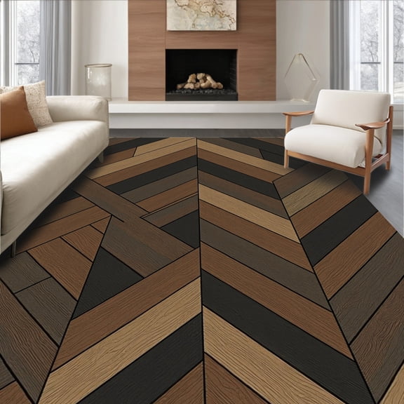 ODIKA 4' x 6' Machine Washable Non-Slip Area Rug, Herringbone Herringbone High Traffic Rug, Brown, 447322