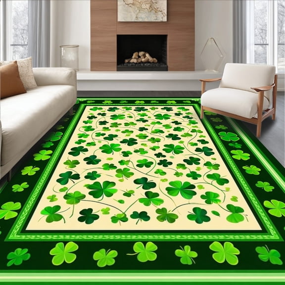 ODIKA 4'x6' Machine Washable Non-Slip Area Rug, Elegant Celtic Knot Motif High Traffic Rug, Green, 34187