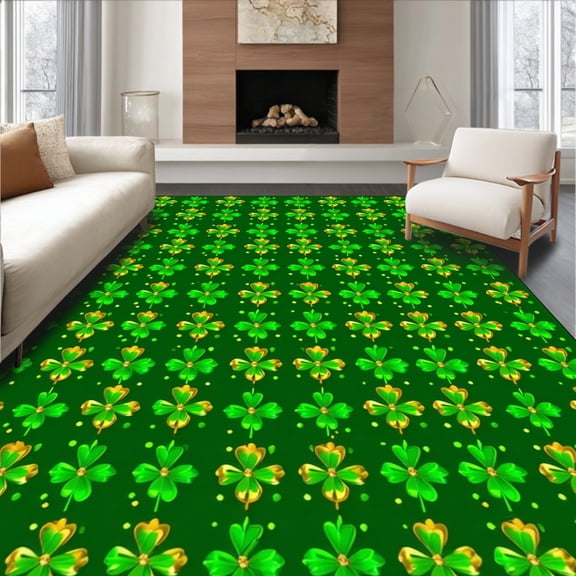 ODIKA 4'x6' Machine Washable Non-Slip Area Rug, Whimsical Celtic Knot High Traffic Rug, Green, 34201
