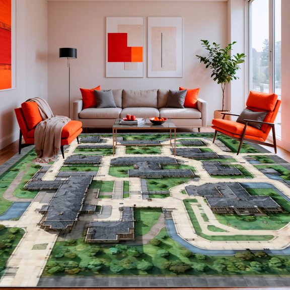 ODIKA 4' x 6' Machine Washable Non-Slip Area Rug, Isometric Building High Traffic Rug, Gray, 118410