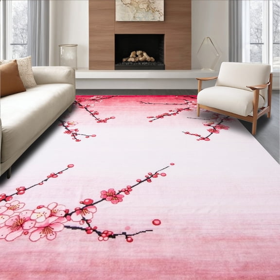 ODIKA 4'x6' Machine Washable Non-Slip Area Rug, Floral Watercolor Aesthetic High Traffic Rug, Pink, 25620