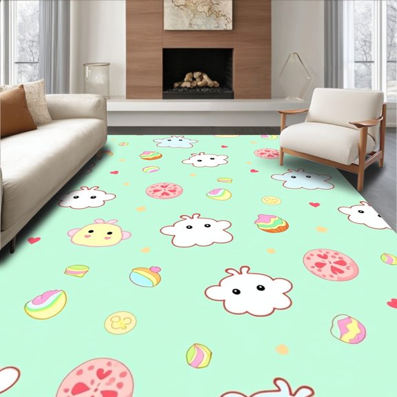 ODIKA 4' x 6' Machine Washable Non-Slip Area Rug, Kawaii Cloud High Traffic Rug, Green, 396361