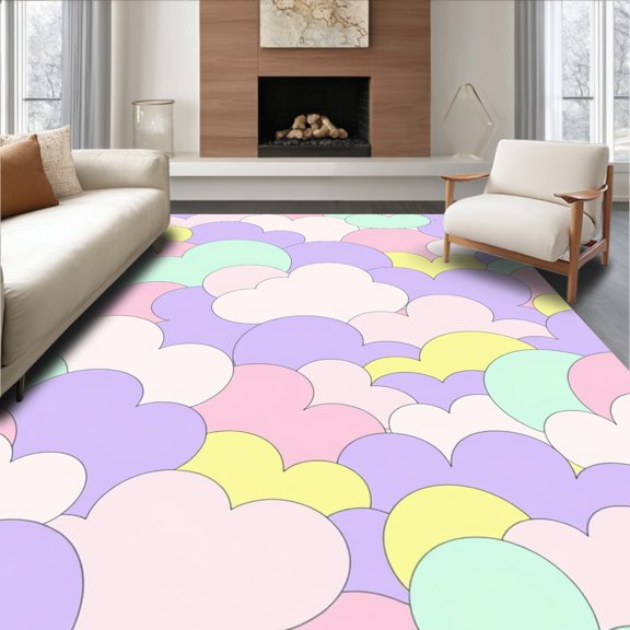ODIKA 4' x 6' Machine Washable Non-Slip Area Rug, Kawaii Heart High Traffic Rug, Purple, 397771
