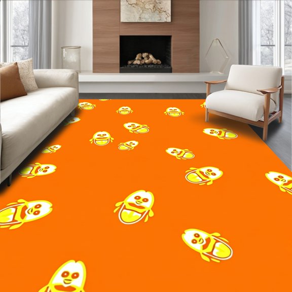 ODIKA 4' x 6' Machine Washable Non-Slip Area Rug, Kawaii chick High Traffic Rug, Orange, 656666