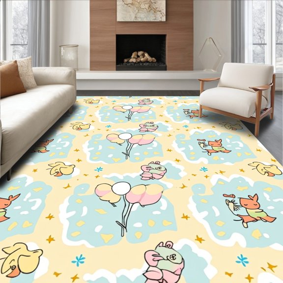 ODIKA 4' x 6' Machine Washable Non-Slip Area Rug, Kawaii chick High Traffic Rug, Yellow, 682634