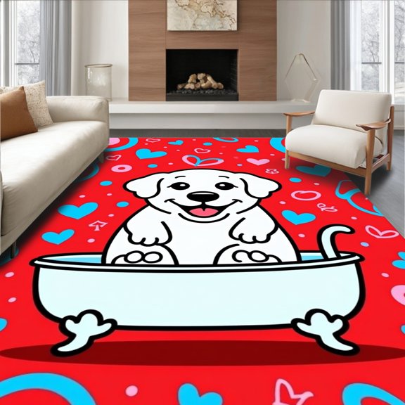 ODIKA 4' x 6' Machine Washable Non-Slip Area Rug, Kawaii heart High Traffic Rug, Red, 721610