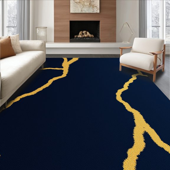 ODIKA 4' x 6' Machine Washable Non-Slip Area Rug, Kintsugi Crack High Traffic Rug, Gold, 592022