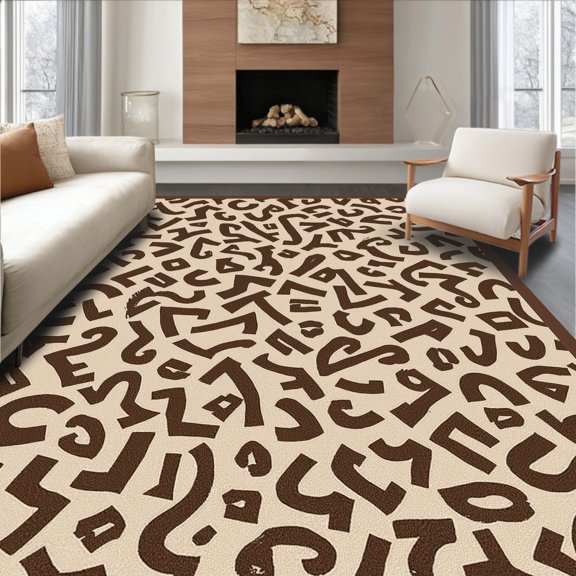 ODIKA 4' x 6' Machine Washable Non-Slip Area Rug, Leopard Squiggle High Traffic Rug, Beige, 330087