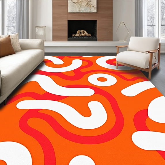 ODIKA 4' x 6' Machine Washable Non-Slip Area Rug, Memphis Curve High Traffic Rug, Orange, 394139