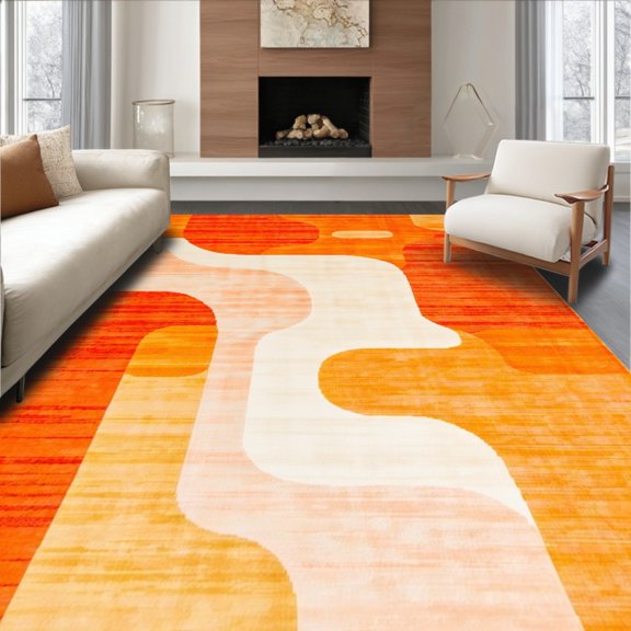 ODIKA 4'x6' Machine Washable Non-Slip Area Rug, Orange Gradient High Traffic Rug, Orange, 250544