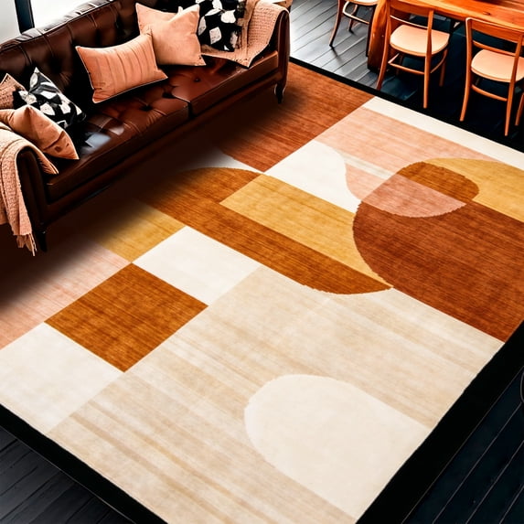 ODIKA 4'x6' Machine Washable Non-Slip Area Rug, Abstract Earthy Geometric High Traffic Rug, Beige, 146272