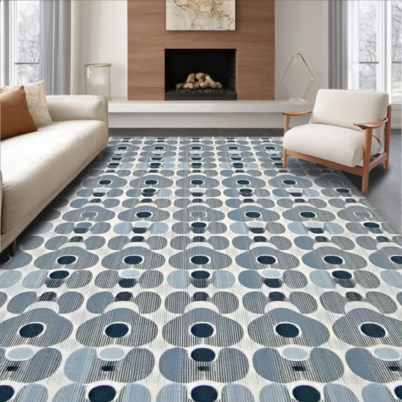 ODIKA 4'x6' Machine Washable Non-Slip Area Rug, Modern Interlocking Circle Motif with Subtle Contrasting Accents High Traffic Rug, Gray, 251540