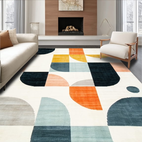 ODIKA 4'x6' Machine Washable Non-Slip Area Rug, Minimalist Print Style Indoor High Traffic Rug, Yellow, 250143