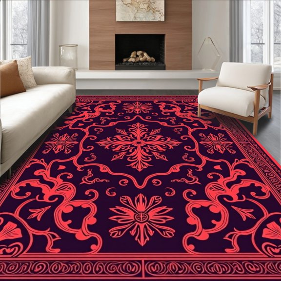 ODIKA 4' x 6' Machine Washable Non-Slip Area Rug, Middle Eastern Cross High Traffic Rug, Red, 412585
