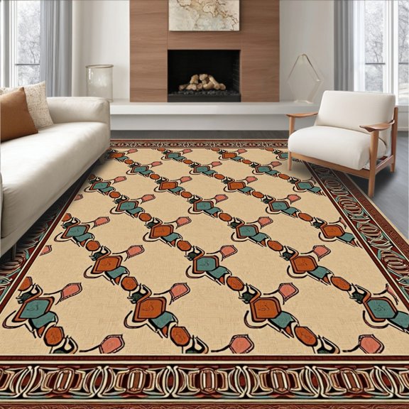 ODIKA 4' x 6' Machine Washable Non-Slip Area Rug, Middle Eastern Elephant High Traffic Rug, Beige, 391566
