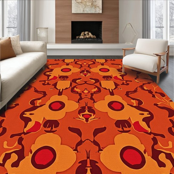ODIKA 4' x 6' Machine Washable Non-Slip Area Rug, Middle Eastern Flower High Traffic Rug, Orange, 283934