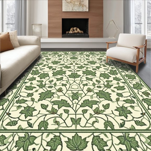 ODIKA 4' x 6' Machine Washable Non-Slip Area Rug, Middle Eastern Leaf High Traffic Rug, Green, 274955