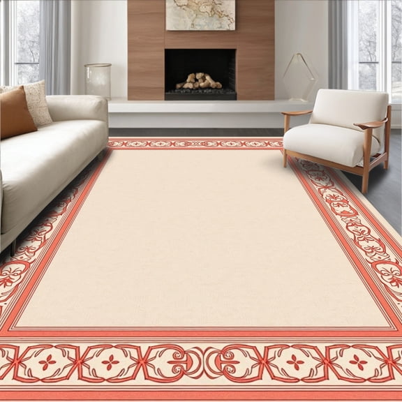 ODIKA 4' x 6' Machine Washable Non-Slip Area Rug, Middle Eastern Leaf High Traffic Rug, Ivory, 407813