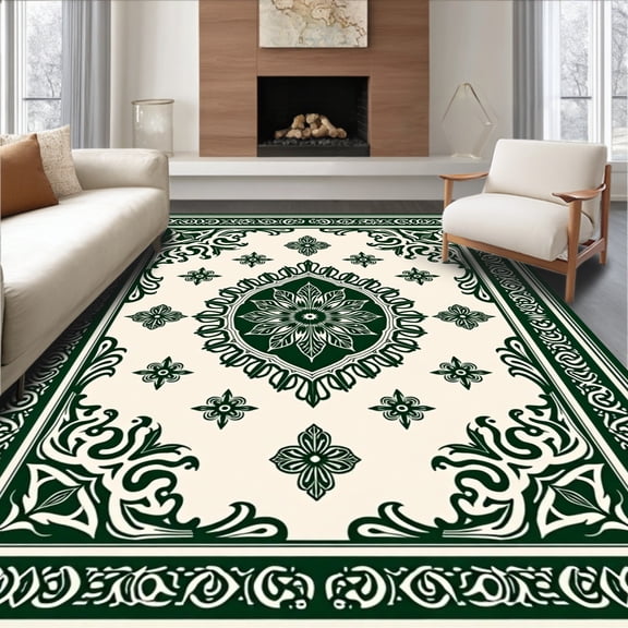 ODIKA 4' x 6' Machine Washable Non-Slip Area Rug, Middle Eastern Medallion High Traffic Rug, Black, 407508